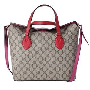 GUCCI GG Supreme Tote 429147 Beige Brown Multi Pink Red